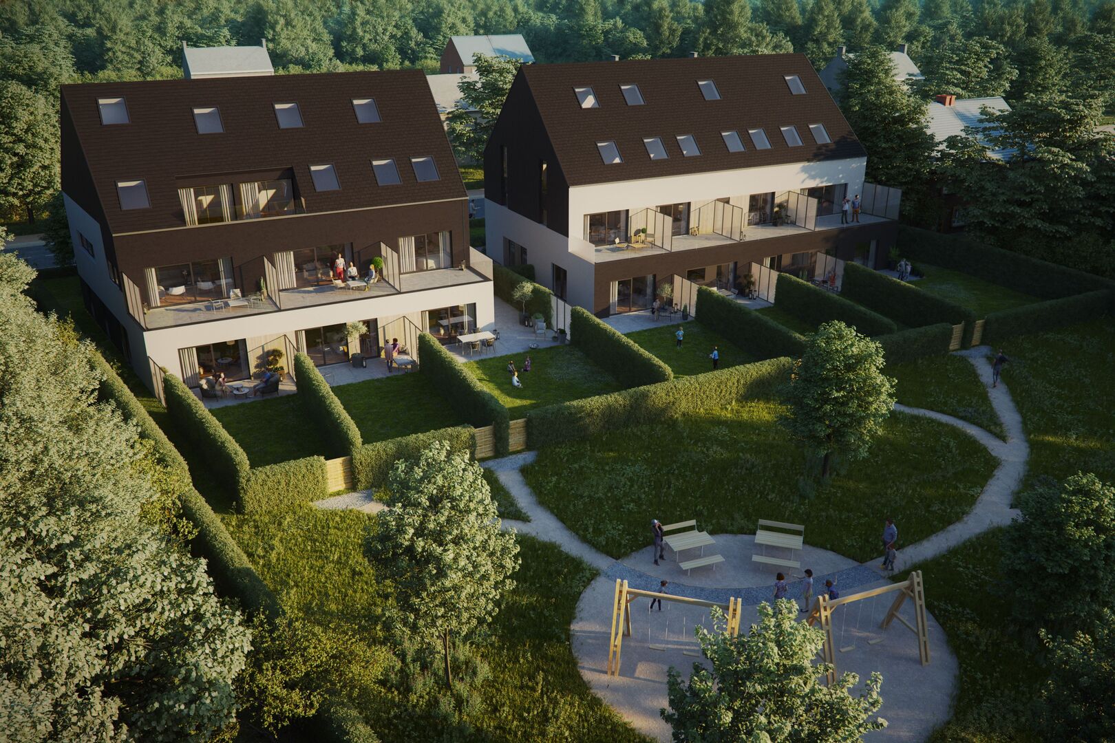 Ontspannen in de gemeenschappelijke parktuin